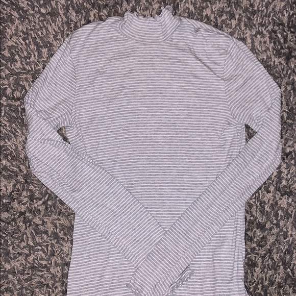 Gray and white striped mock neck tee - Picture 2 of 3